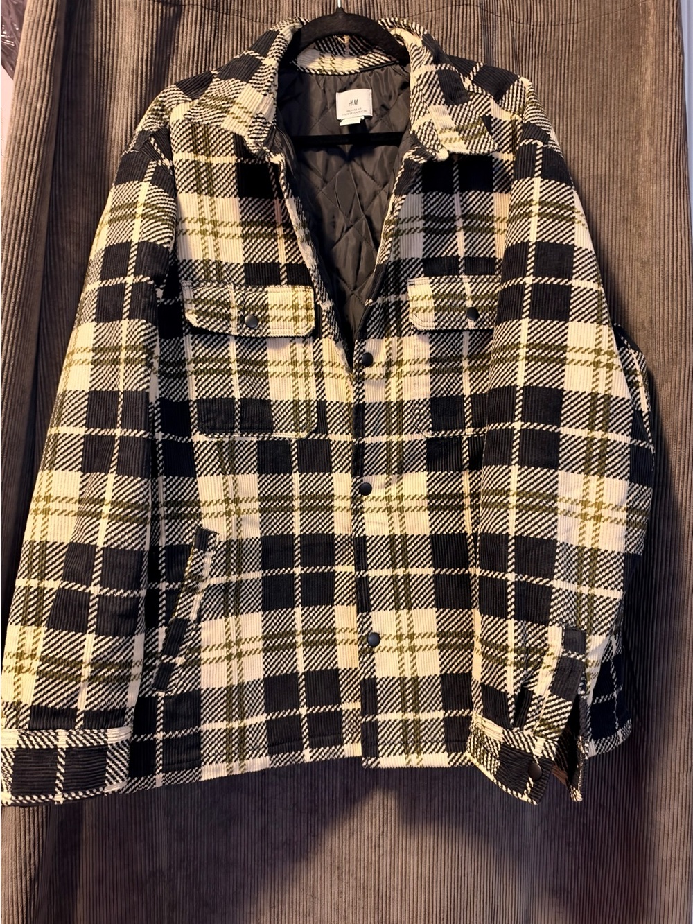 H&M Black, White & Cream Plaid Quilted Shacket